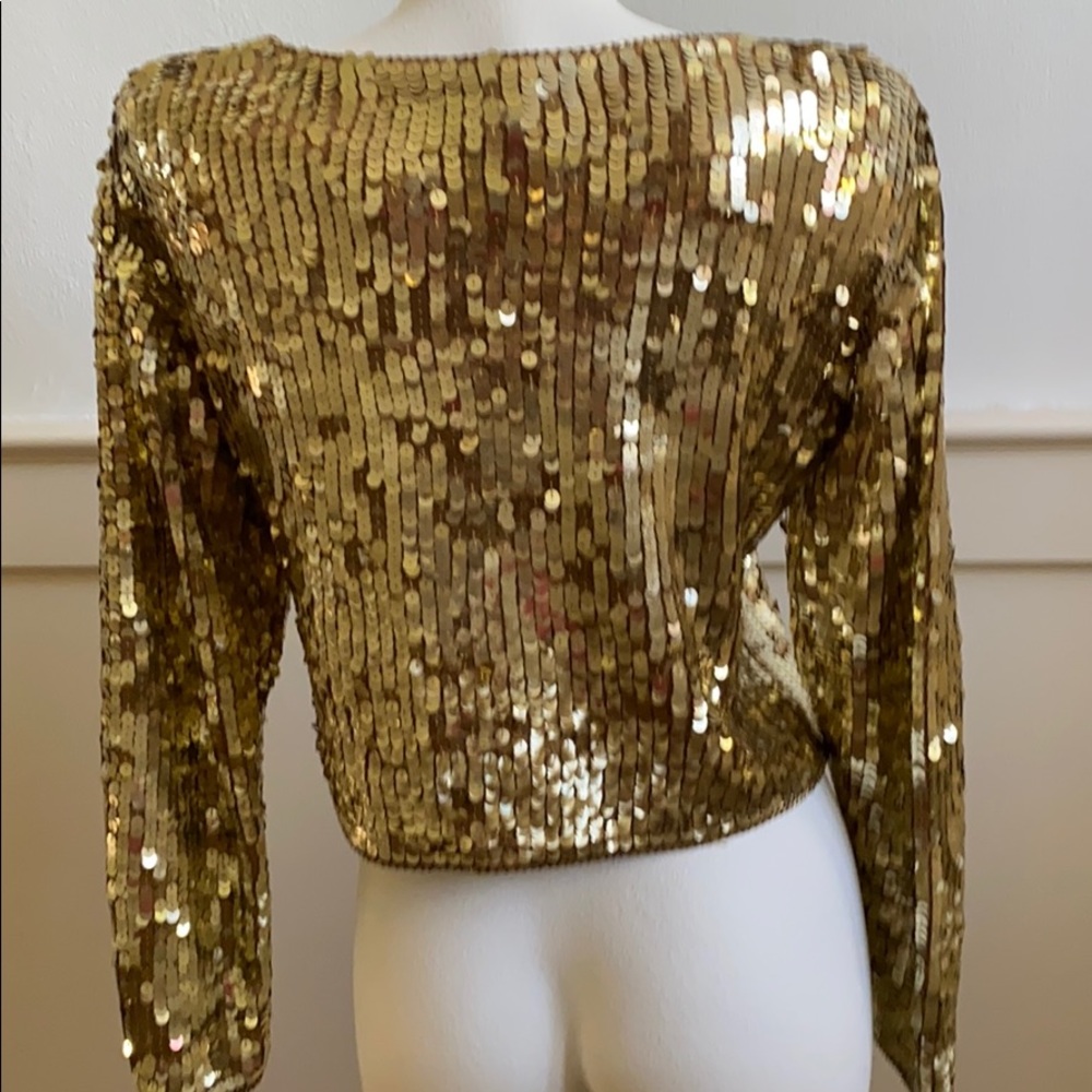 Vintage Cathy Hardwick Gold Sequin Top - Picture 3 of 5